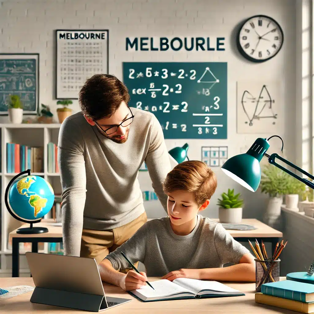 The Ultimate Guide to Private Tutoring in Melbourne: Finding the Best Tutors for Academic Success 7 DALL·E 2025 02 01 14.23.01 A bright modern classroom in Melbourne with a private tutor and a student working one on one at a desk. The tutor is guiding the student through a ma 1